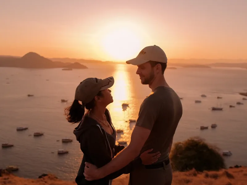 Couple at sunrise on Padar Island