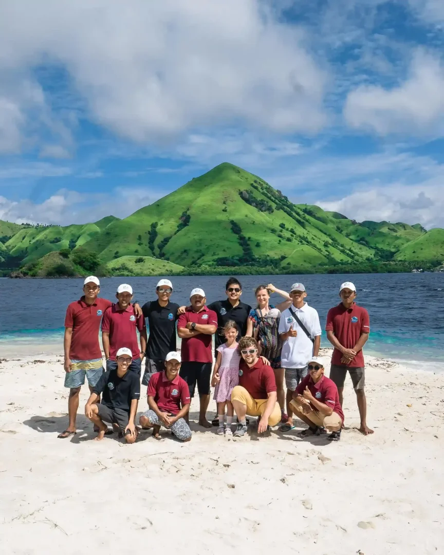 Team photo on a beach near Labuan Bajo