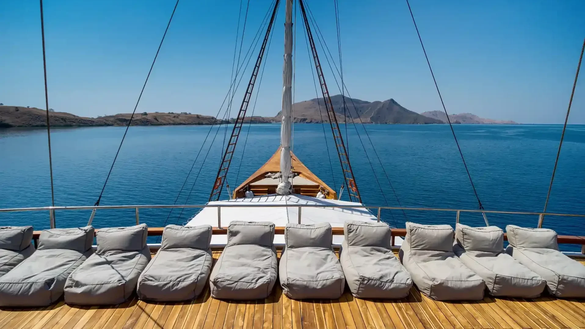 Foredeck cushions of a phinisi in Komodo