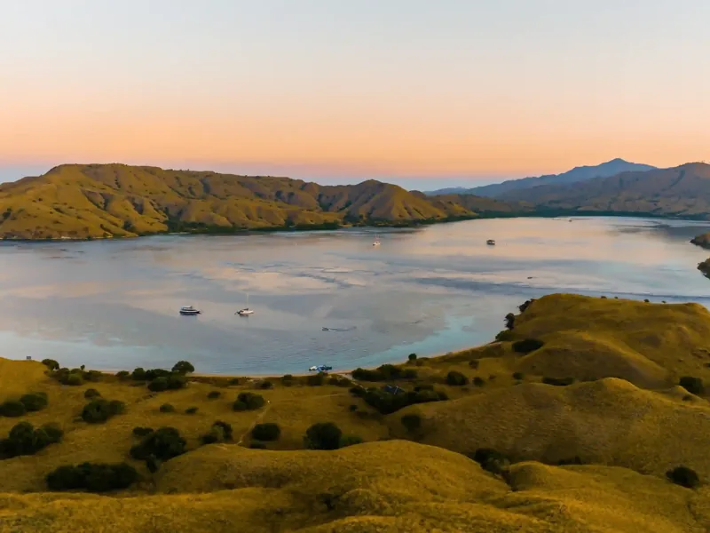 Aerial view of the bay at Gili Lawa, Komodo