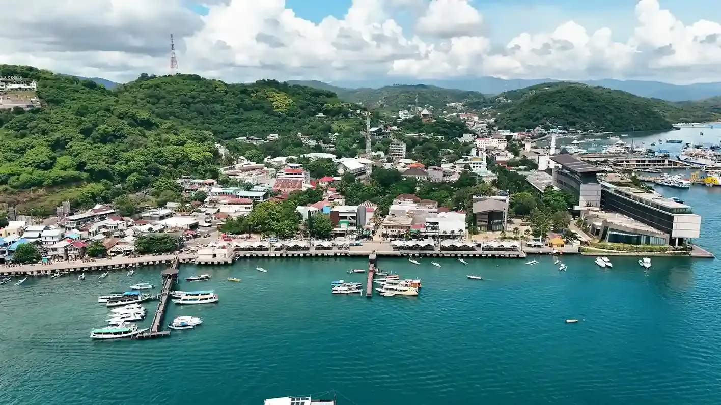 Aerial view of Labuan Bajo town and harbour