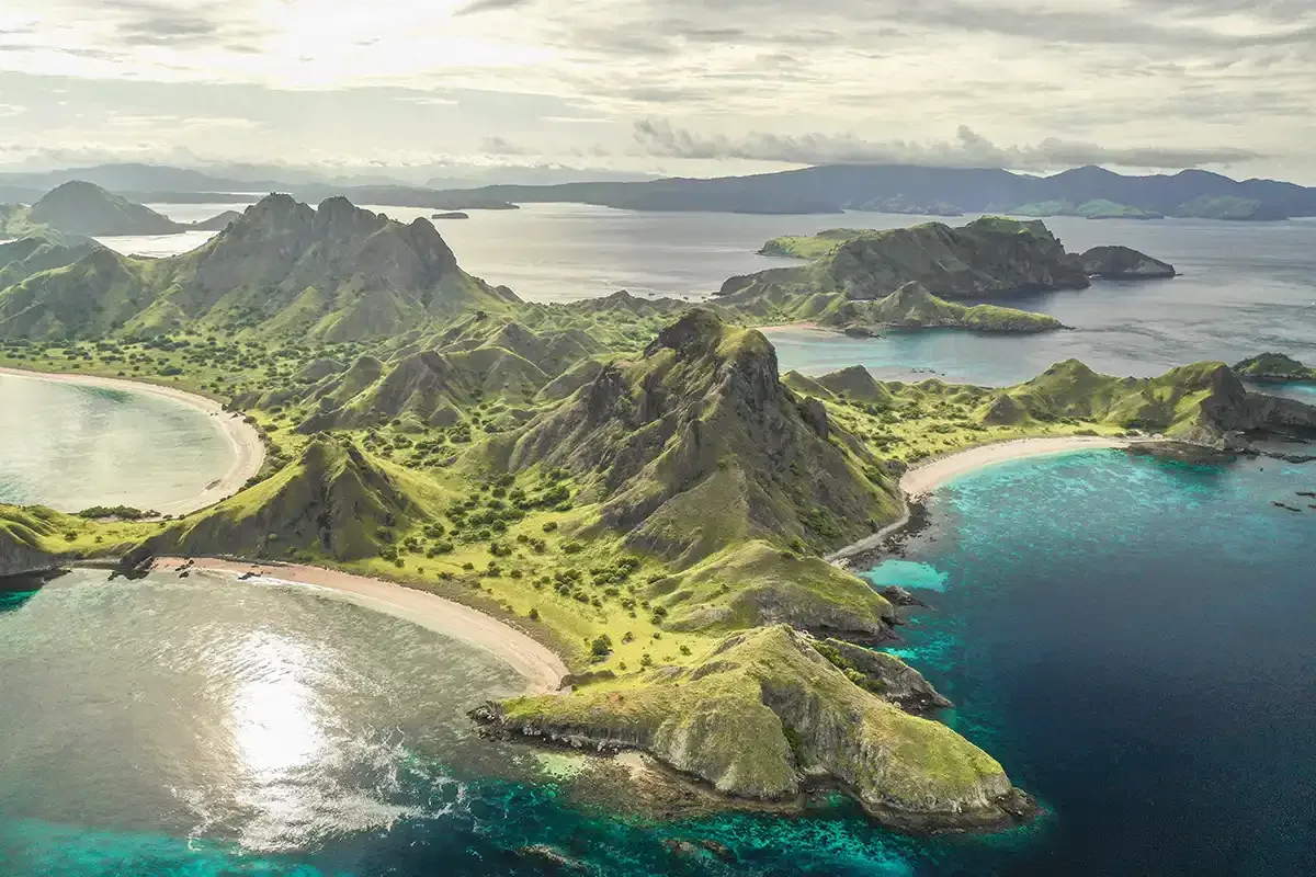 Aerial view of Padar Island on a clear day