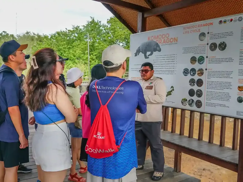 Visitors with a ranger at an information board, Komodo National Park