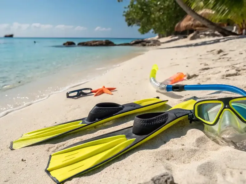 Snorkeling gear on a beach in Komodo