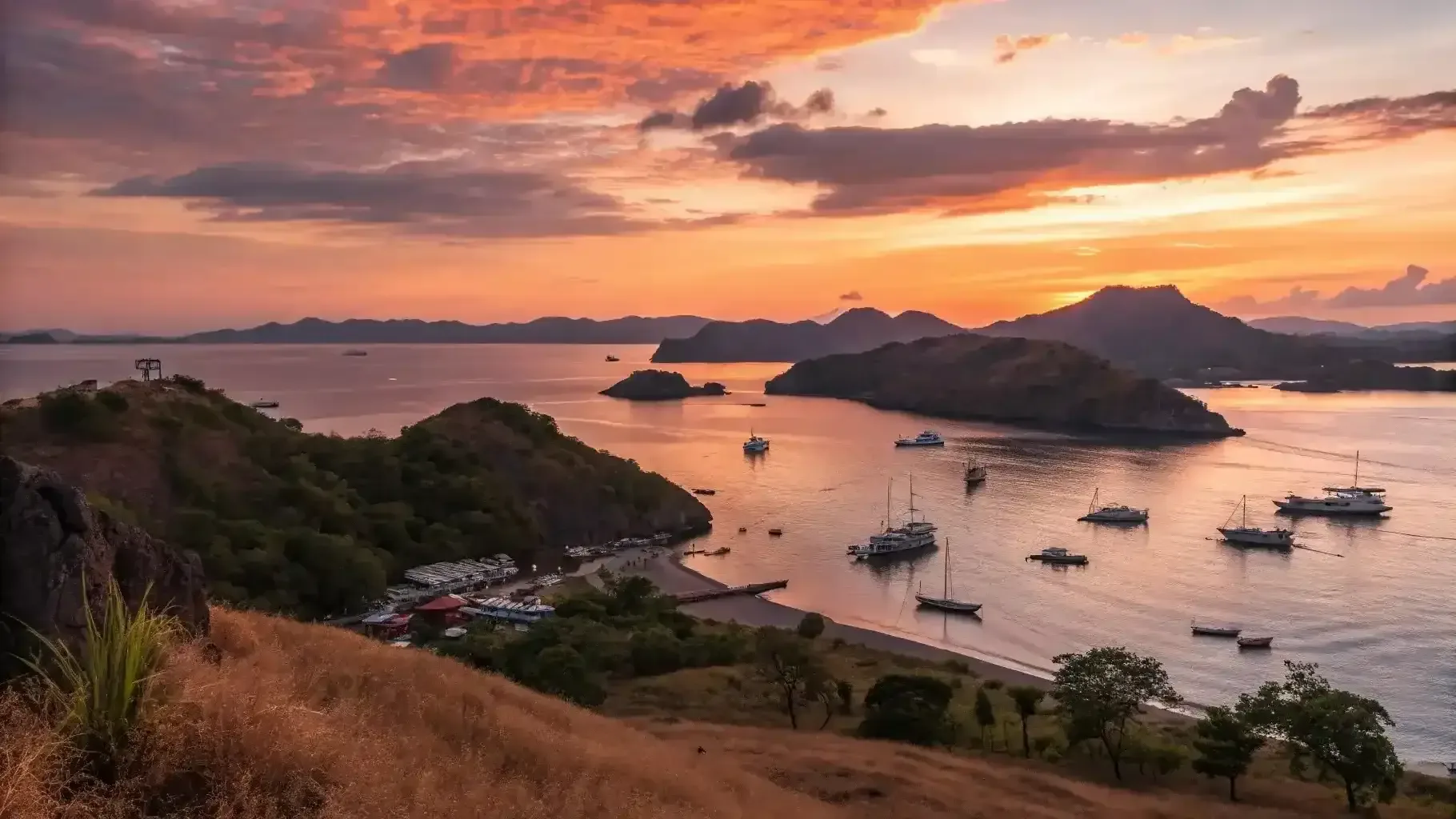 Sunset over Labuan Bajo harbour from Waringin Peak